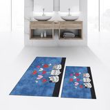 Viyana Home Dijital Baskılı Kaymaz Taban Yıkanabilir Ikili Banyo Paspas Klozet Takımı, V-Klozet-42-Mavi, - 40 x 60 cm - 60 x 100 cm