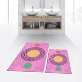 Viyana Home Dijital Baskılı Kaymaz Taban Yıkanabilir Ikili Banyo Paspas Klozet Takımı, V-Klozet-49-Pembe, - Renkli