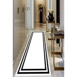 Viyana Home Dijital Baskılı Kaymaz Taban Yıkanabilir Modern Salon Halısı Koridor Halısı Yolluk VHU-HT-529 - 80 x 250 cm - Beyaz - Siyah