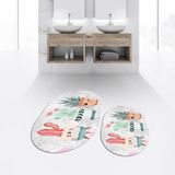Viyana Home Dijital Baskılı Kaymaz Taban Yıkanabilir Oval Ikili Banyo Paspas Klozet Takımı, V-O-Klozet-24-Gri, - Renkli