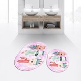 Viyana Home Dijital Baskılı Kaymaz Taban Yıkanabilir Oval Ikili Banyo Paspas Klozet Takımı, V-O-Klozet-24-Pembe, - Renkli