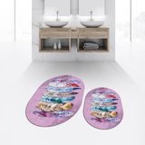 Viyana Home Dijital Baskılı Kaymaz Taban Yıkanabilir Oval Ikili Banyo Paspas Klozet Takımı, V-O-Klozet-25-Pembe, - Renkli