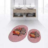 Viyana Home Dijital Baskılı Kaymaz Taban Yıkanabilir Oval Ikili Banyo Paspas Klozet Takımı, V-O-Klozet-27-Pembe, - 40 x 60 cm - 60 x 100 cm