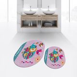 Viyana Home Dijital Baskılı Kaymaz Taban Yıkanabilir Oval Ikili Banyo Paspas Klozet Takımı, V-O-Klozet-31-Pembe, - Renkli