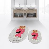 Viyana Home Dijital Baskılı Kaymaz Taban Yıkanabilir Oval Ikili Banyo Paspas Klozet Takımı, V-O-Klozet-34-Gri, - Renkli