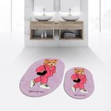 Viyana Home Dijital Baskılı Kaymaz Taban Yıkanabilir Oval Ikili Banyo Paspas Klozet Takımı, V-O-Klozet-34-Pembe, - Renkli