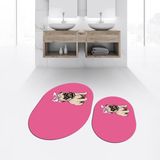 Viyana Home Dijital Baskılı Kaymaz Taban Yıkanabilir Oval Ikili Banyo Paspas Klozet Takımı, V-O-Klozet-38-Pembe, - 40 x 60 cm - 60 x 100 cm