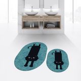 Viyana Home Dijital Baskılı Kaymaz Taban Yıkanabilir Oval Ikili Banyo Paspas Klozet Takımı, V-O-Klozet-39-Mavi, - 40 x 60 cm - 60 x 100 cm