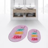 Viyana Home Dijital Baskılı Kaymaz Taban Yıkanabilir Oval Ikili Banyo Paspas Klozet Takımı, V-O-Klozet-41-Pembe, - Renkli
