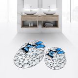 Viyana Home Dijital Baskılı Kaymaz Taban Yıkanabilir Oval Ikili Banyo Paspas Klozet Takımı, V-O-Klozet-45-Mavi, - Renkli