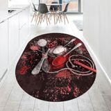 Viyana Home Dijital Baskılı Kaymaz Taban Yıkanabilir Oval Mutfak Halısı Yolluk, V-O-Mutfak-19-Kırmızı, - 100 x 150 cm
