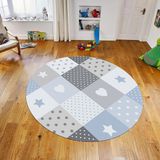 Viyana Home Dijital Baskılı Kaymaz Taban Yıkanabilir Yuvarlak Çocuk Odası Oyun Halısı, V-Y-Çocuk-10-Mavi, - 160 x 160 cm