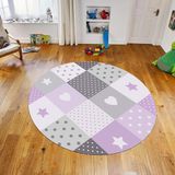 Viyana Home Dijital Baskılı Kaymaz Taban Yıkanabilir Yuvarlak Çocuk Odası Oyun Halısı, V-Y-Çocuk-10-Mor, - 80 x 80 cm