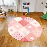 Viyana Home Dijital Baskılı Kaymaz Taban Yıkanabilir Yuvarlak Çocuk Odası Oyun Halısı, V-Y-Çocuk-10-Pembe, - 60 x 60 cm