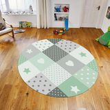 Viyana Home Dijital Baskılı Kaymaz Taban Yıkanabilir Yuvarlak Çocuk Odası Oyun Halısı, V-Y-Çocuk-10-Yeşil, - 80 x 80 cm