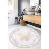 Viyana Home Dijital Baskılı Kaymaz Taban Yıkanabilir Yuvarlak Salon Halısı Mutfak Halısı Paspas VHYU-HS-337 - 60 x 60 cm - Krem Rengi