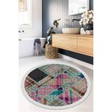 Viyana Home Dijital Baskılı Kaymaz Taban Yıkanabilir Yuvarlak Salon Halısı Mutfak Halısı Paspas VHYU-HS-365 - 80 x 80 cm - Pembe