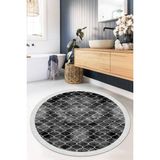 Viyana Home Dijital Baskılı Kaymaz Taban Yıkanabilir Yuvarlak Salon Halısı Mutfak Halısı Paspas VHYU-HS-366 - 180 x 180 cm - Siyah