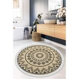 Viyana Home Dijital Baskılı Kaymaz Taban Yıkanabilir Yuvarlak Salon Halısı Mutfak Halısı Paspas VHYU-HS-417 - 100 x 100 cm - Vizon