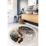 Viyana Home Dijital Baskılı Kaymaz Taban Yıkanabilir Yuvarlak Salon Halısı Mutfak Halısı Paspas VHYU-HT-322 - 100 x 100 cm - Gold