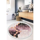 Viyana Home Dijital Baskılı Kaymaz Taban Yıkanabilir Yuvarlak Salon Halısı Mutfak Halısı Paspas VHYU-HT-323 - 180 x 180 cm - Pembe