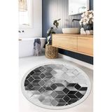 Viyana Home Dijital Baskılı Kaymaz Taban Yıkanabilir Yuvarlak Salon Halısı Mutfak Halısı Paspas VHYU-HT-324 - 60 x 60 cm - Siyah
