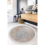 Viyana Home Dijital Baskılı Kaymaz Taban Yıkanabilir Yuvarlak Salon Halısı Mutfak Halısı Paspas VHYU-SD-234 - 100 x 100 cm - Kahverengi