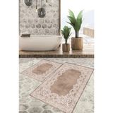 Viyana Home Dijital Baskılı Kaymaz Tabanlı Yıkanabilir 2'li Set Banya Halısı Klozet Takımı Paspas VHKZ-HK-104 - Kahverengi