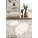 Viyana Home Dijital Baskılı Kaymaz Tabanlı Yıkanabilir 2'li Set Banya Halısı Klozet Takımı Paspas VHKZ-HK-146 - Pembe