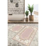 Viyana Home Dijital Baskılı Kaymaz Tabanlı Yıkanabilir 2'li Set Banya Halısı Klozet Takımı Paspas VHKZ-HK-172 - Pembe