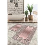 Viyana Home Dijital Baskılı Kaymaz Tabanlı Yıkanabilir 2'li Set Banya Halısı Klozet Takımı Paspas Vhkz-Hk-83 - Pembe
