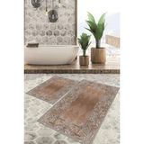 Viyana Home Dijital Baskılı Kaymaz Tabanlı Yıkanabilir 2'li Set Banya Halısı Klozet Takımı Paspas Vhkz-Hk-84 - Kahverengi