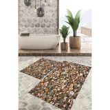 Viyana Home Dijital Baskılı Kaymaz Tabanlı Yıkanabilir 2'li Set Banya Halısı Klozet Takımı Paspas VHKZ-HP-752 - Kahverengi