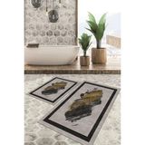 Viyana Home Dijital Baskılı Kaymaz Tabanlı Yıkanabilir 2'li Set Banya Halısı Klozet Takımı Paspas VHKZ-HS-244 - Gri