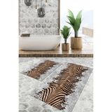 Viyana Home Dijital Baskılı Kaymaz Tabanlı Yıkanabilir 2'li Set Banya Halısı Klozet Takımı Paspas VHKZ-HT-1101 - Kahverengi