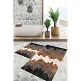 Viyana Home Dijital Baskılı Kaymaz Tabanlı Yıkanabilir 2'li Set Banya Halısı Klozet Takımı Paspas VHKZ-HT-1238 - Kahverengi