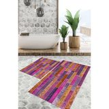 Viyana Home Dijital Baskılı Kaymaz Tabanlı Yıkanabilir 2'li Set Banya Halısı Klozet Takımı Paspas VHKZ-HT-1247 - Pembe