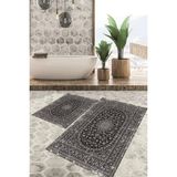 Viyana Home Dijital Baskılı Kaymaz Tabanlı Yıkanabilir 2'li Set Banya Halısı Klozet Takımı Paspas VHKZ-HT-125 - Gri