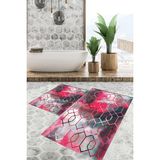 Viyana Home Dijital Baskılı Kaymaz Tabanlı Yıkanabilir 2'li Set Banya Halısı Klozet Takımı Paspas VHKZ-HT-1395 - Pembe