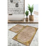 Viyana Home Dijital Baskılı Kaymaz Tabanlı Yıkanabilir 2'li Set Banya Halısı Klozet Takımı Paspas VHKZ-HT-1479 - Kahverengi