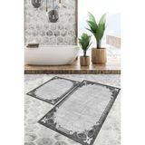 Viyana Home Dijital Baskılı Kaymaz Tabanlı Yıkanabilir 2'li Set Banya Halısı Klozet Takımı Paspas VHKZ-HT-1480 - Gri