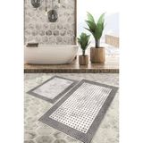 Viyana Home Dijital Baskılı Kaymaz Tabanlı Yıkanabilir 2'li Set Banya Halısı Klozet Takımı Paspas VHKZ-HT-161 - Gri