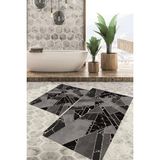Viyana Home Dijital Baskılı Kaymaz Tabanlı Yıkanabilir 2'li Set Banya Halısı Klozet Takımı Paspas VHKZ-HT-165 - Gri
