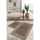 Viyana Home Dijital Baskılı Kaymaz Tabanlı Yıkanabilir 2'li Set Banya Halısı Klozet Takımı Paspas VHKZ-HT-239 - Kahverengi