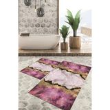 Viyana Home Dijital Baskılı Kaymaz Tabanlı Yıkanabilir 2'li Set Banya Halısı Klozet Takımı Paspas VHKZ-HT-317 - Pembe