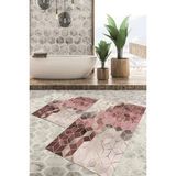 Viyana Home Dijital Baskılı Kaymaz Tabanlı Yıkanabilir 2'li Set Banya Halısı Klozet Takımı Paspas VHKZ-HT-325 - Pembe