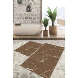 Viyana Home Dijital Baskılı Kaymaz Tabanlı Yıkanabilir 2'li Set Banya Halısı Klozet Takımı Paspas VHKZ-HT-419 - Kahverengi