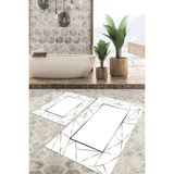 Viyana Home Dijital Baskılı Kaymaz Tabanlı Yıkanabilir 2'li Set Banya Halısı Klozet Takımı Paspas VHKZ-HT-426 - Gri