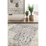 Viyana Home Dijital Baskılı Kaymaz Tabanlı Yıkanabilir 2'li Set Banya Halısı Klozet Takımı Paspas VHKZ-HT-459 - Gri