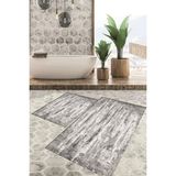 Viyana Home Dijital Baskılı Kaymaz Tabanlı Yıkanabilir 2'li Set Banya Halısı Klozet Takımı Paspas VHKZ-HT-468 - Gri